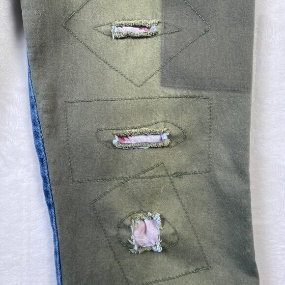 Parasuco Ergonomic Jeans Womens Size 30 Green & Blue Patchwork Studded Flared - Picture 6 of 10